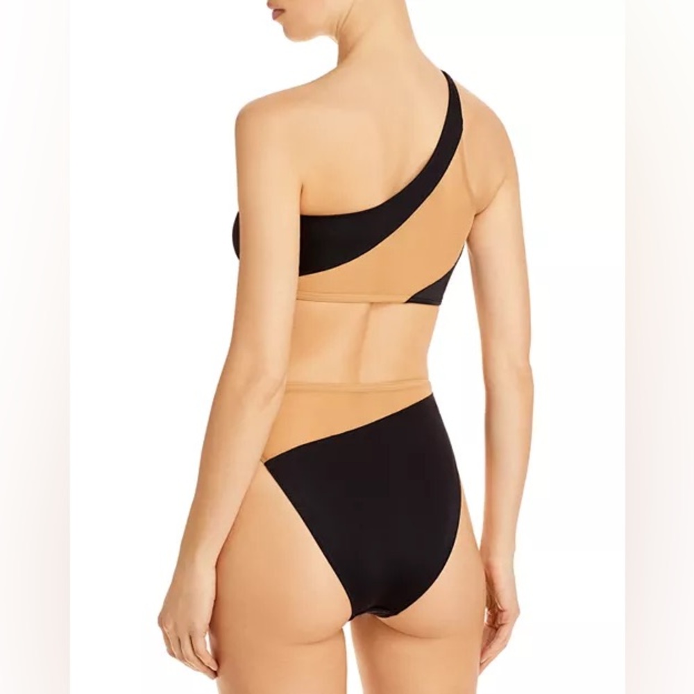 Norma Kamali Snake Mesh One Shoulder In Black / Nude Bikini Top Size M - Picture 8 of 12